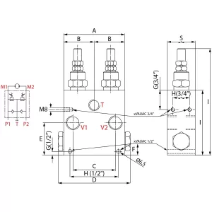 Dubbel Tryckbegränsningsventil 1/2 70L 80-300Bar