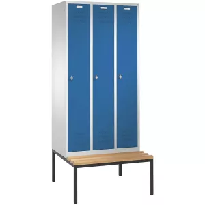 Klädskåp 3 Dörrar Med Bänk 2190X900X500/745Mm