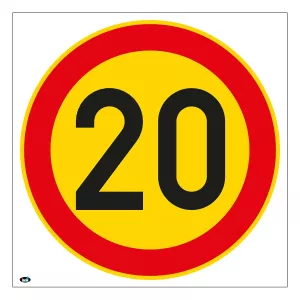 Skylt Nopeusrajoitus 20Km/H 300X300 Plast