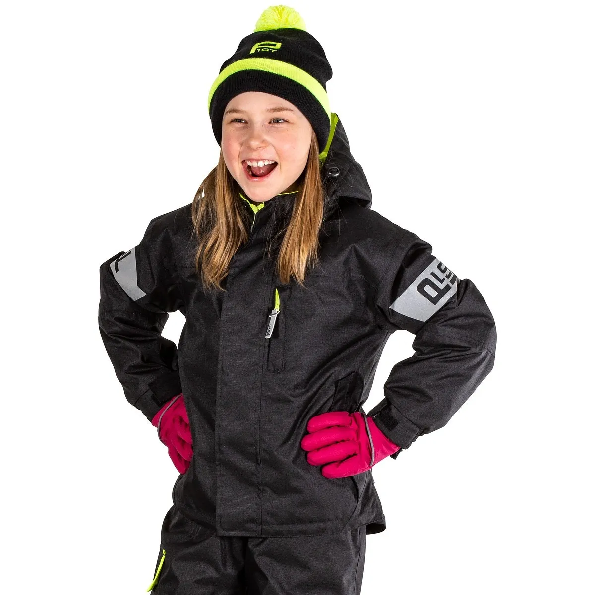 Vinterjacka Barn 120 Arnold Svart/Fl.Gul