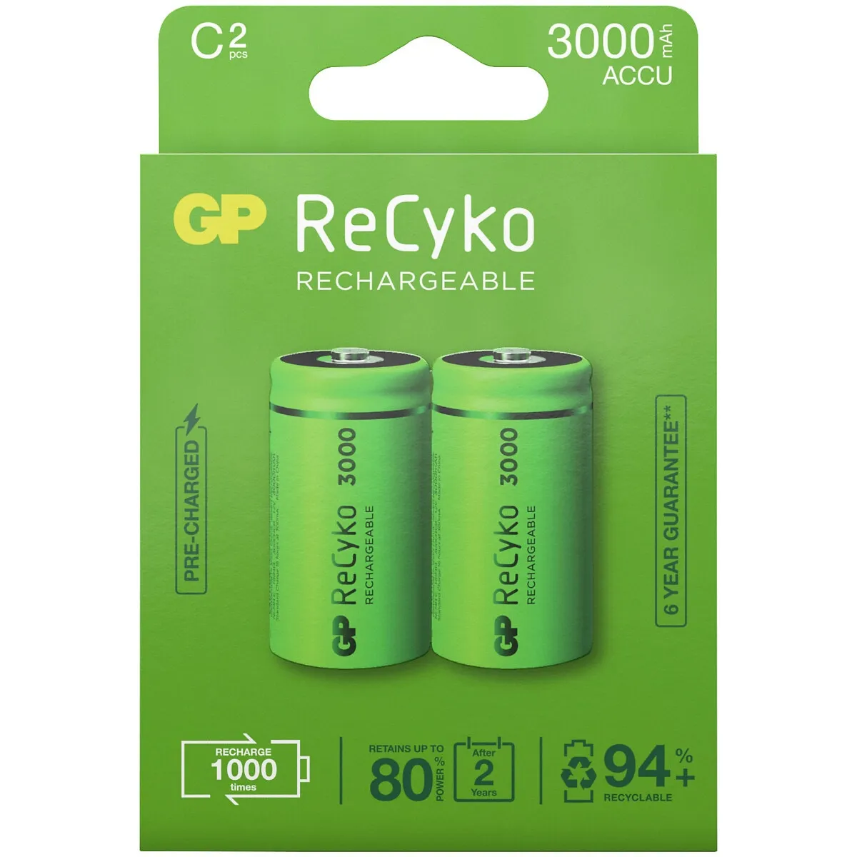 Laddningsbart Batteri 1,2V C 3000Mah Recyko 2St