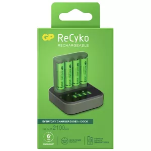Docka Laddare 6H + Batteri Aa 2000Mah Recyko 4St