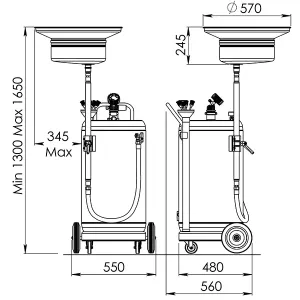 Spilloljevagn 90 l med oljesug.uppsaml. pneum. tömning