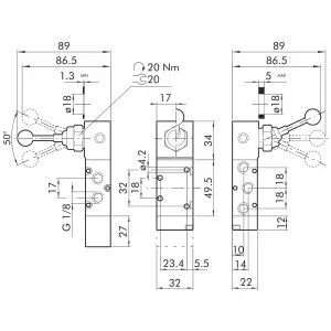 Pneumatisk Ventil 5/3 1/8 90 Vipp/Vipp Mav26Leocc