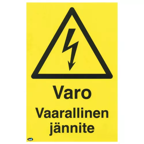 Skylt Varo Vaarallinen Jännite Plast