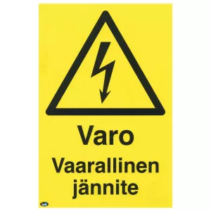Skylt Varo Vaarallinen Jännite Plast