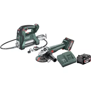 Vinkelslipmaskin + Fettspruta 18V 2 X 4.0Ah