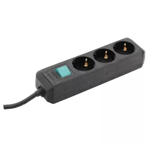 Grenuttag 3-Vägs 1,5M Svart Med Strömbrytare