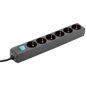 Grenuttag 6-Vägs 1,5M Svart Med Strömbrytare