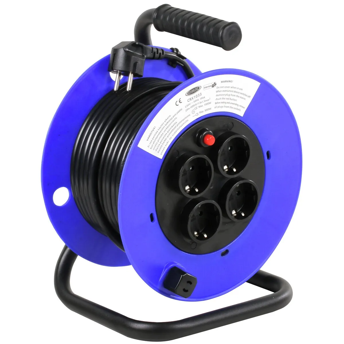 Kabelvinda 20M Pvc 4-Vägs 3X1,5Mm