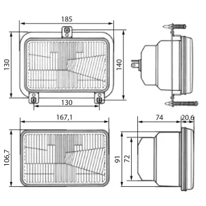 Strålkastarinsats Rektangulär H4 Ford 5165824