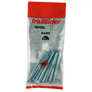 Fransk Träskruv 6X80Mm 10St Galv. Ce/Eta Tirafondo