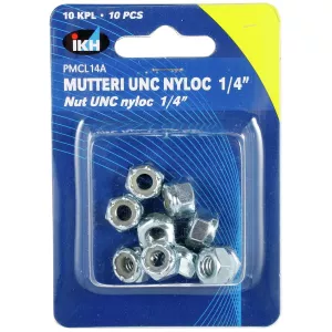 Låsmutter Unc Nyloc 1/4" 10St Förzinkad