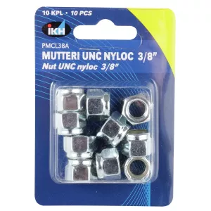 Låsmutter Unc Nyloc 3/8" 10St Förzinkad