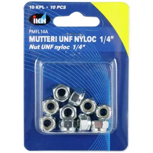 Mutter Unf Nyloc 1/4" 10St Förzinkad