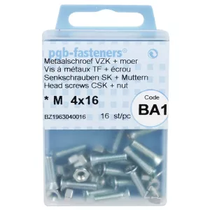 Försänkt Huvud Skruv M4X16 16St Din965