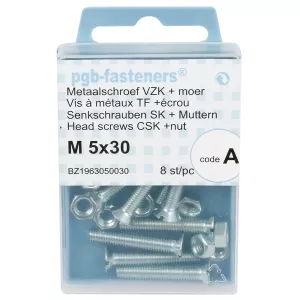 Försänkt Huvud Skruv M5X30 8St Din965 + Mutter M5