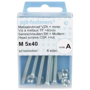 Försänkt Huvud Skruv M5X40 6St Din965 + Mutter M5