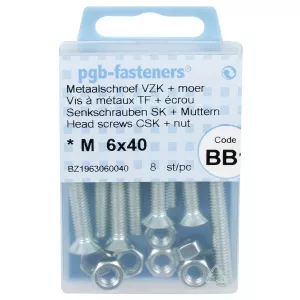 Försänkt Huvud Skruv M6X40 8St Din965 + Mutter M6