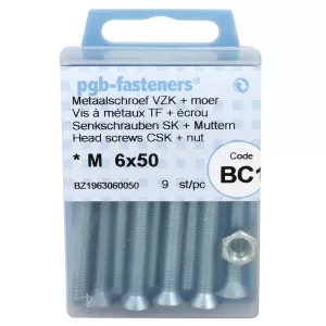 Försänkt Huvud Skruv M6X50 9St Din965 + Mutter M6