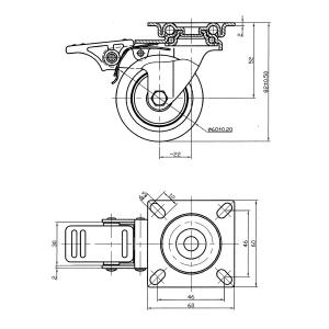 Svängbar Hjul Med Broms 60Mm Termoplastisk Gummi
