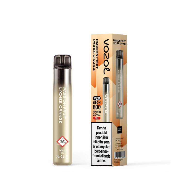 Vozol Neon 800 2.0 – Passion Fruit Lychee Orange| ENGÅNGS VAPE