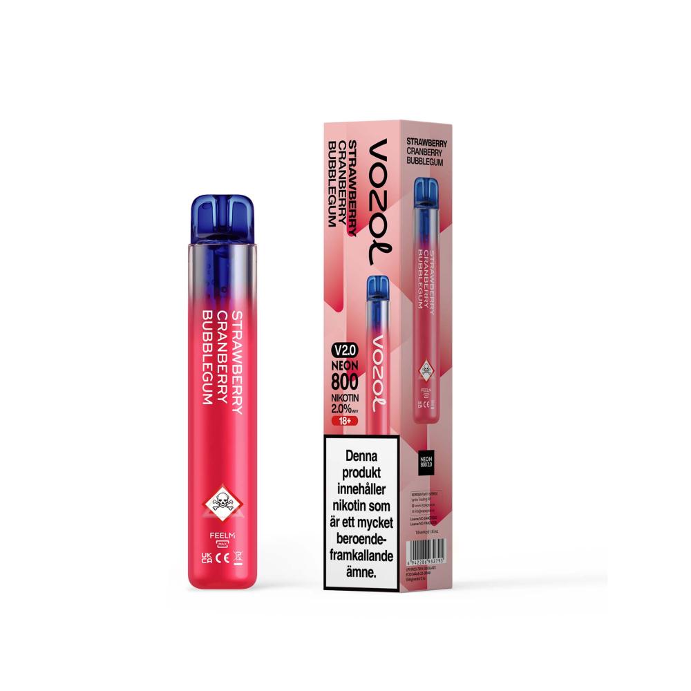 Vozol Neon 800 2.0 – Strawberry Cranberry Bubblegum | ENGÅNGS VAPE