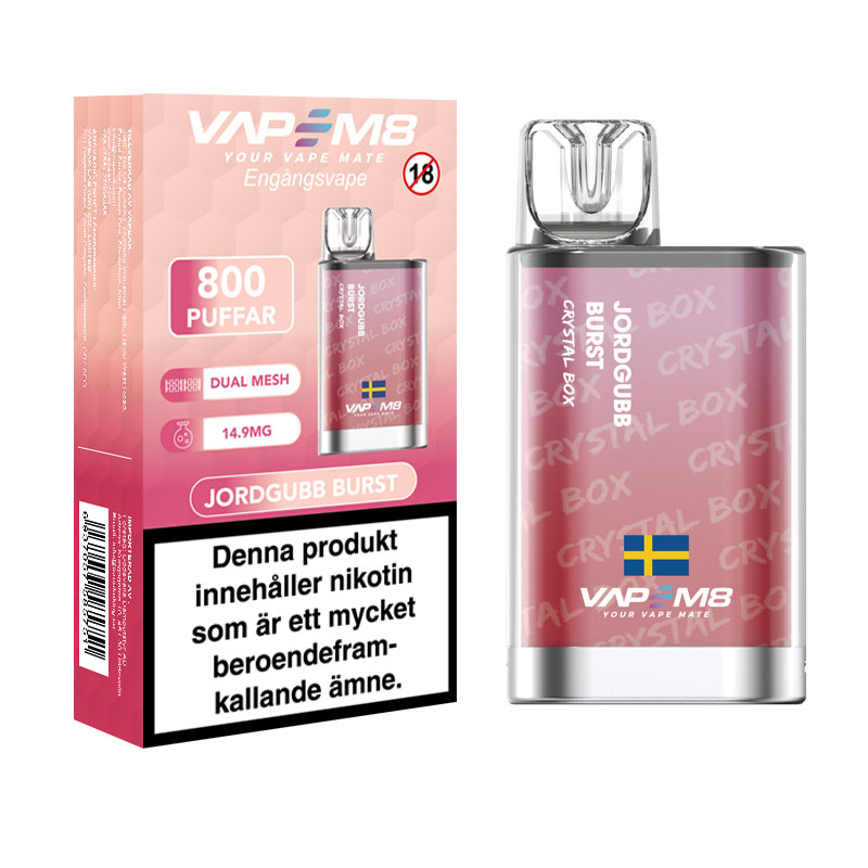 VapeM8 Crystal | Jodgubb Burst | ENGÅNGS VAPE