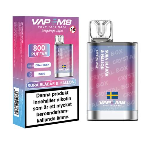 VapeM8 Crystal | Sura Blåbär & Hallon | ENGÅNGS VAPE