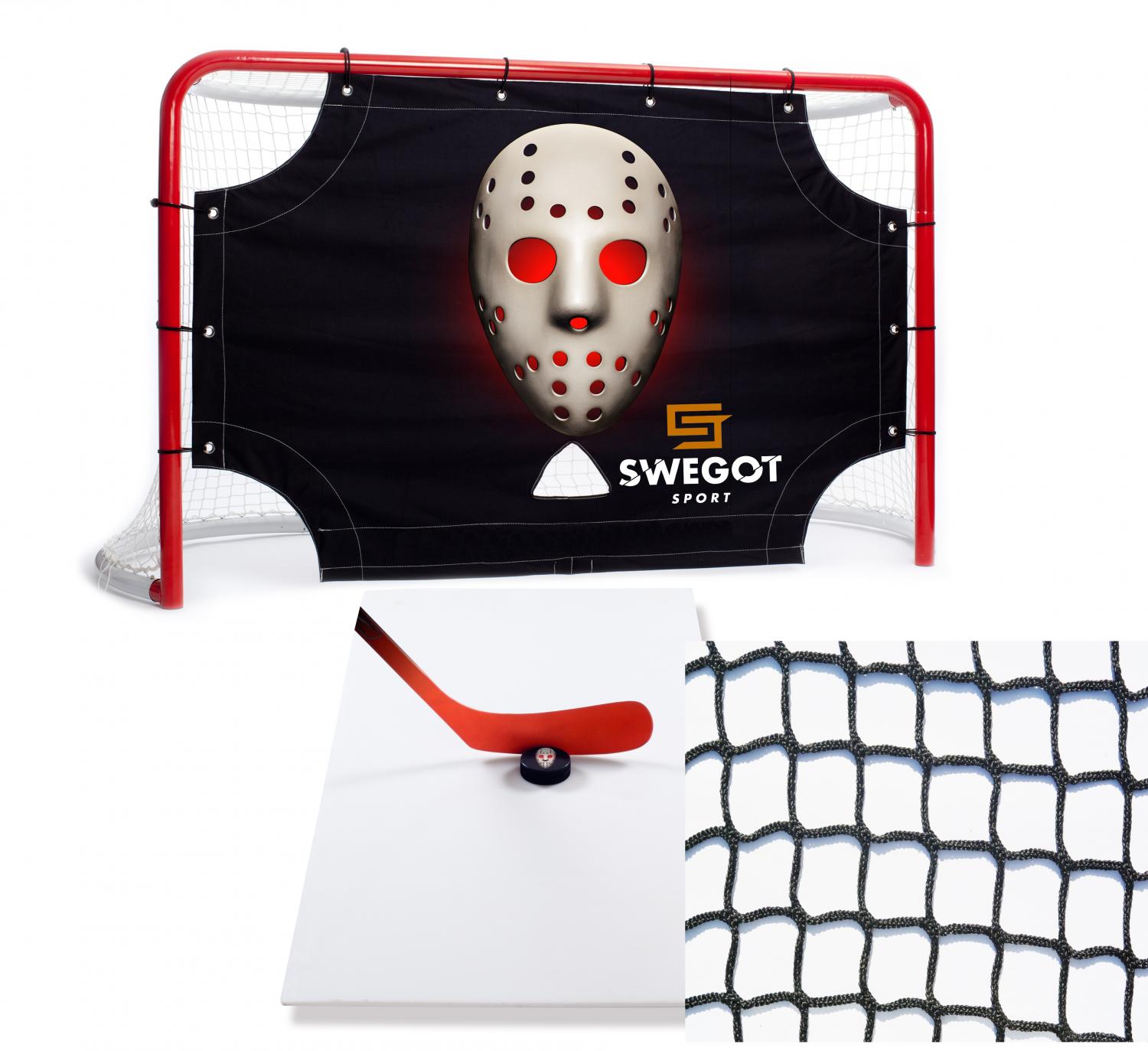 Off-ice Hockey Paketprodukt. Målbur, målvaktsduk, skottplatta och skyddsnät. Swegotsport