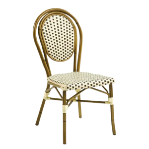 Caféstol Paris med mörkbrun flätad sits och bambulook, stapelbar för uteserveringar och inomhusbruk