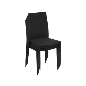 Partystolen 4, stapelbar stol med helsvetsad metallkonstruktion och slitstark PVC-sits och rygg, staplade 4 st