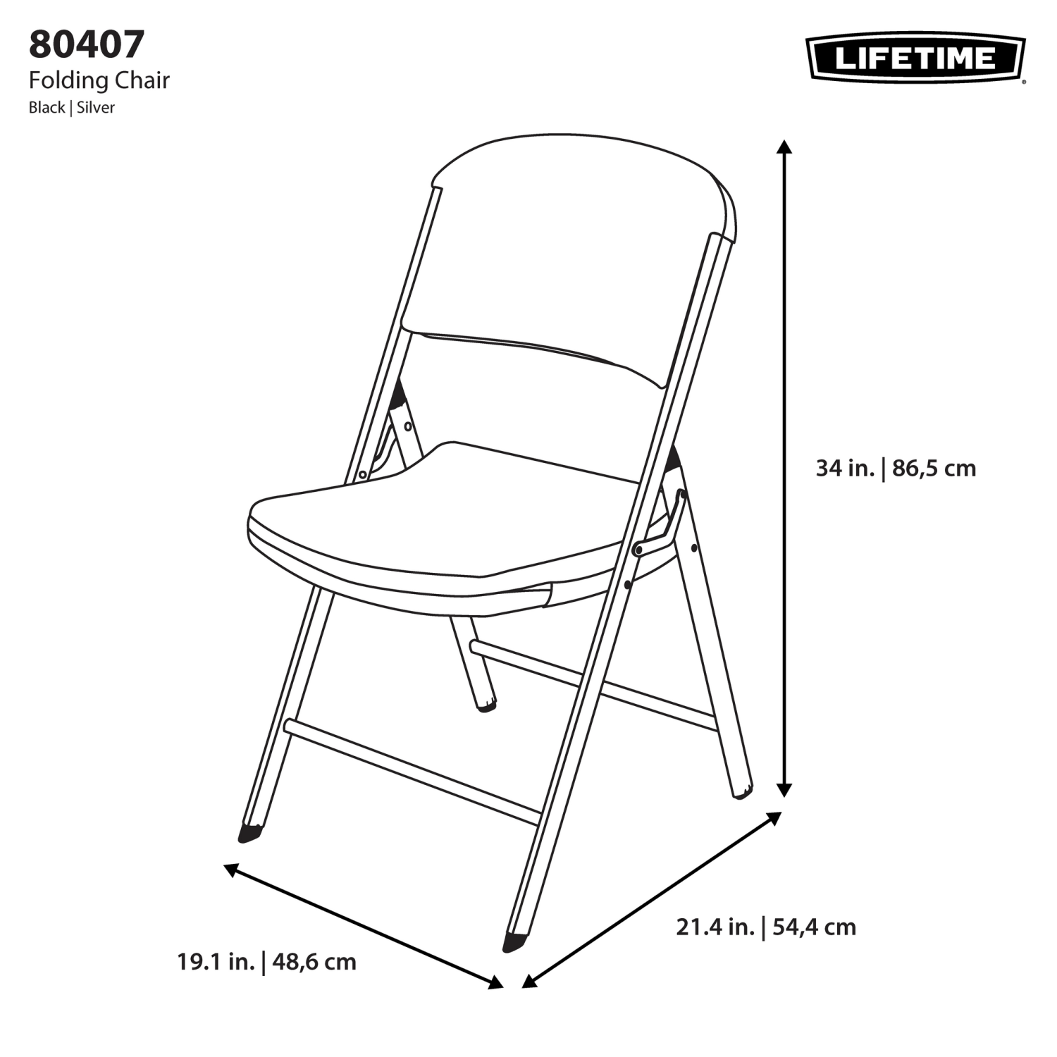 bild som tydligt visar mått på stol Robust LIFETIME Fällstol Heavy i svart