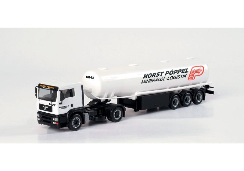 Herpa 150484 Lastbil tankbil MAN TGA L fuel tank semitrailer "Horst Poeppel"