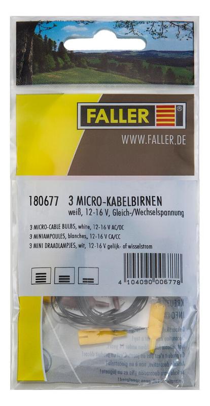 FALLER 180677 Set med 3st micro lampor 3 Micro-cable bulb, white