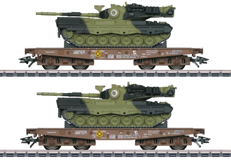 Märklin 48842 ( DSB ) type Slmmps heavy-duty flat cars, loaded with Leopard 1A5 combat tanks Dansk Nyhet 2021