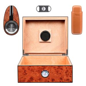 Humidor Burl Wood Set