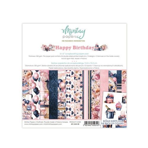 M - Happy Birthday paper pad, 6"x6"