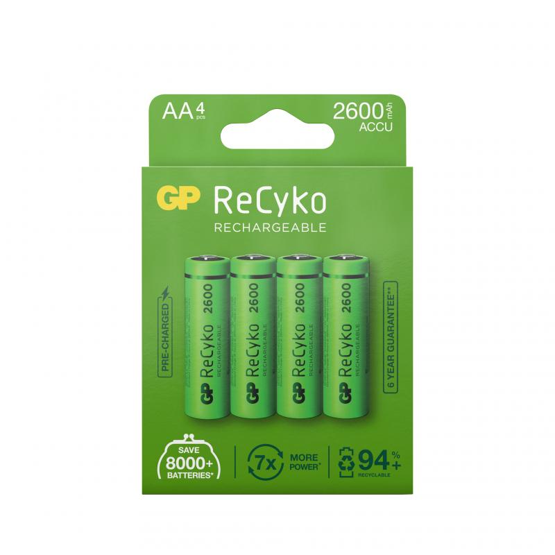 GP ReCyko AA-batteri, 2600mAh, 4-pack