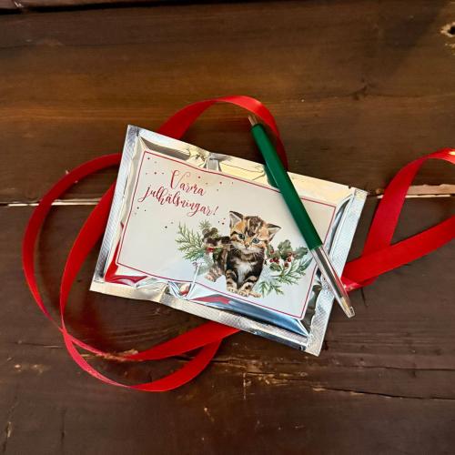 Tevykort Varma Julhälsningar Katt