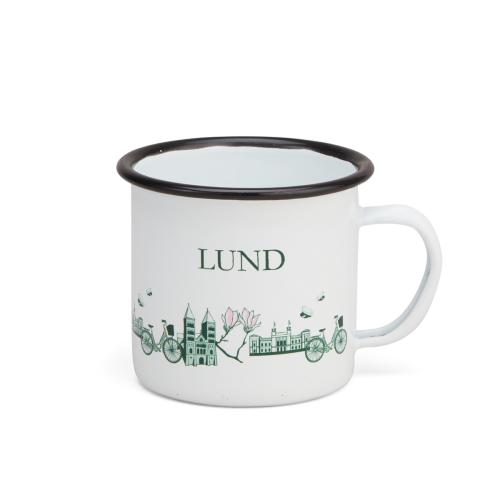 Vit kopp med svart kant och mönster