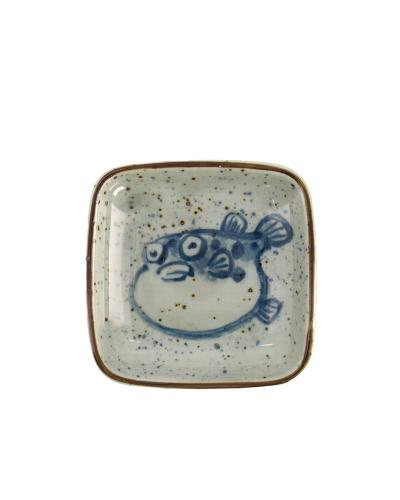 Tepåsefat/Sojafat Puffer Fish Blue 9x1,6cm