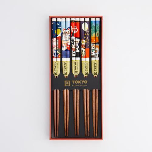 Tokyo Design Chopsticks Lucky Cat 5 par