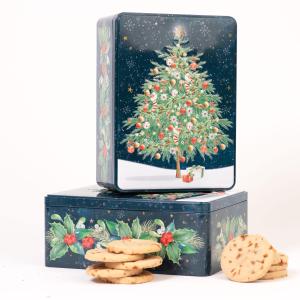 Farmhouse Christmas Tree Rectangle Tin Biscuits 300g