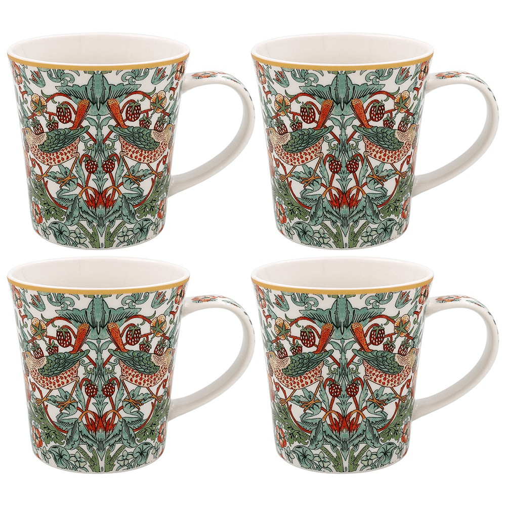 William Morris Strawberry Thief Vit Muggar 4-Pack I Presentförpackning