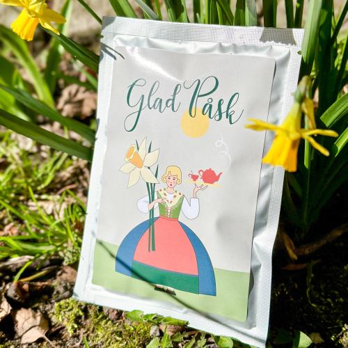 Tevykort Glad Påsk påskdam med tekanna