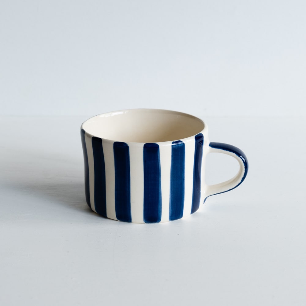 Mugg Handgjord Randig Blå 350ml