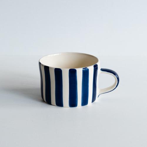 Mugg Handgjord Randig Blå 350ml