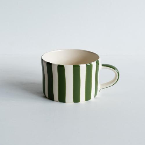 Mugg Handgjord Randig Mossgrön 350ml