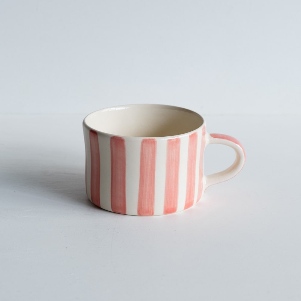 Mugg Handgjord Randig Rosa 350ml